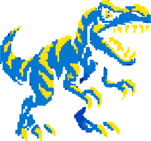 90'lardaki retro oyun dinazoru. vahşi olsun. mavi ile sarı karışımı bir renk olsun
In-Game asset.  2d.  High contrast.  No shadows