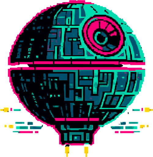 an Arcade style MOther ship like Death star.
In-Game asset.  2d.  High contrast.  No shadows