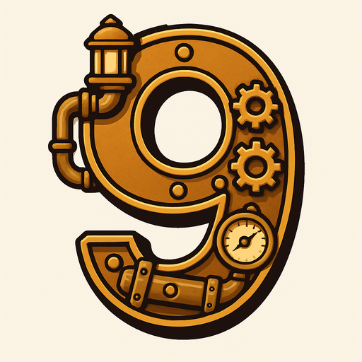 numero 9 en estilo steampunk.
In-Game asset.  2d.  High contrast.  No shadows