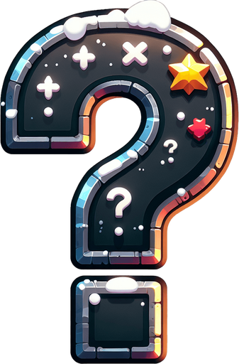 cartoon christmas inspired question mark
Single Game Texture. In-Game asset. 2d. Blank background. High contrast. No shadows.