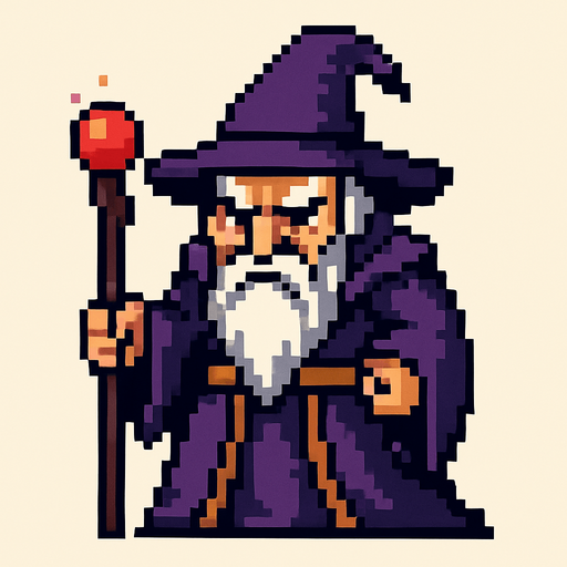 pixel art old wizard boss.
In-Game asset.  2d.  High contrast.  No shadows