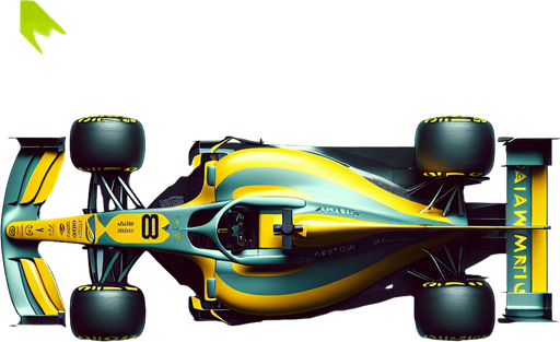 Photorealistic Aston Martin f1 race car, top view. 
Hex Codes: Color #229971	RGB 34,153,113 
Neon yellow arcs on body sides. 
White "Airamco" text on rear wing.