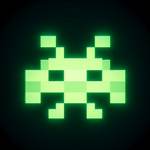It looks like a bright green space invader.
Single Game Texture. In-Game asset. 2d. Blank background. High contrast. No shadows.
