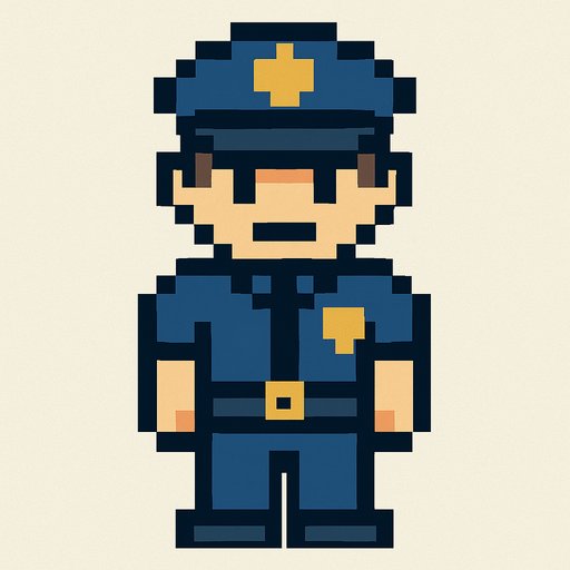 police pixel art.
In-Game asset.  2d.  High contrast.  No shadows