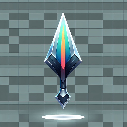A 2D flat digital illustration of a sharp and colorful cartoonish sleek arrow tip, designed for a mobile archery game. The arrow tip should be metallic (steel or iron), with subtle gradients for a polished look. It should have a pointed triangular shape with a slightly stylized, game-friendly appearance, matching the clean, minimal aesthetic of vector-based graphics. Use a transparent background and ensure it's facing upward. Resolution: 512x512.".
Single Game Texture.  In-Game asset.  2d.  Blank background.  High contrast.  No shadows
