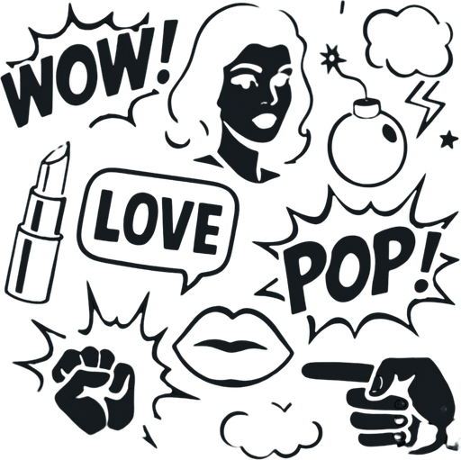 Black popart background. Only dark colors. Lots of pop art reference
In-Game asset.  2d.  High contrast.  No shadows