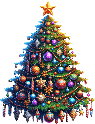 christmas tree.
Single Game Texture. In-Game asset. 2d. Blank background. High contrast. No shadows.