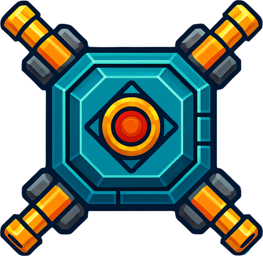 Square & diagonal tank enemies from the future have 4 turrets on its 4 sides, HD colors.
In-Game asset.  2d.  High contrast.  No shadows