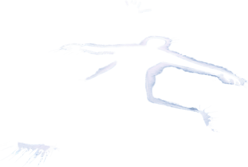 border of a silouete of a victim in white chalk on a road, arm up.
video game style