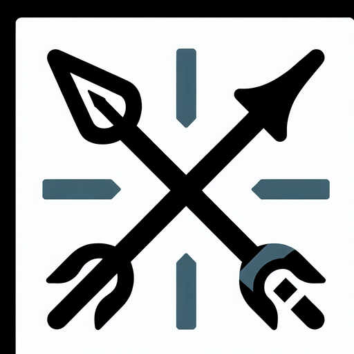 A symbol merging a sword and an arrow/bow, perhaps crossing each other with energy flowing between them..
Single Game Texture.  In-Game asset.  2d.  Blank background.  High contrast.  No shadows