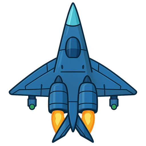 A blue space ship with laser gun and powerful engines. No background. Transparent background. Blank background. No shadows. 2d. In-Game asset. flat
