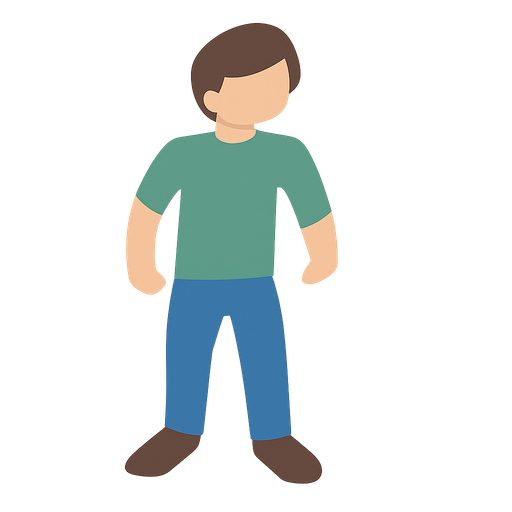 a man with green tshirt and blue pant. No background. Transparent background. Blank background. No shadows. 2d. In-Game asset. flat