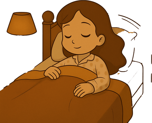 Remove her hair accessory and have her laying in her bed asleep