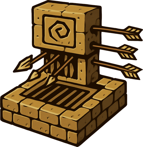 Ancient trap able to dispense arrows to PS it’s target.
In-Game asset.  2d.  High contrast.  No shadows