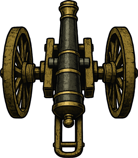 military, old, cannon, top view.
In-Game asset.  2d.  High contrast.  No shadows