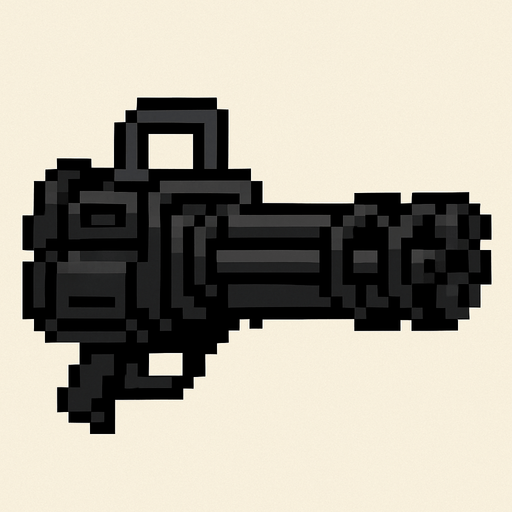 minigun negra hecha con pixeles..
In-Game asset.  2d.  High contrast.  No shadows