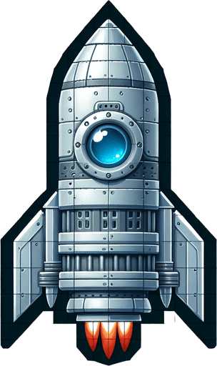 2 boyut roket.
Single Game Texture. In-Game asset. 2d. Blank background. High contrast. No shadows.