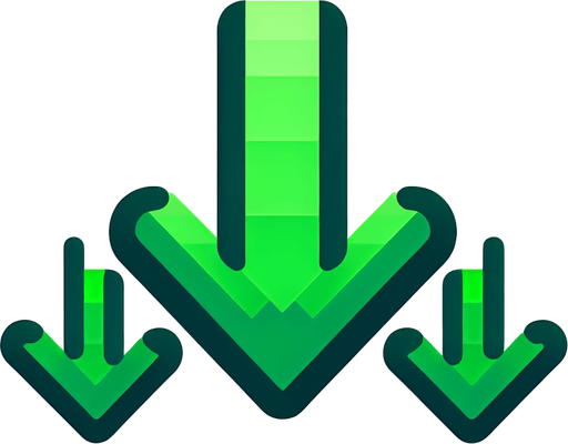 Three green arrows pointing down..
Single Game Texture. In-Game asset. 2d. Blank background. High contrast. No shadows.