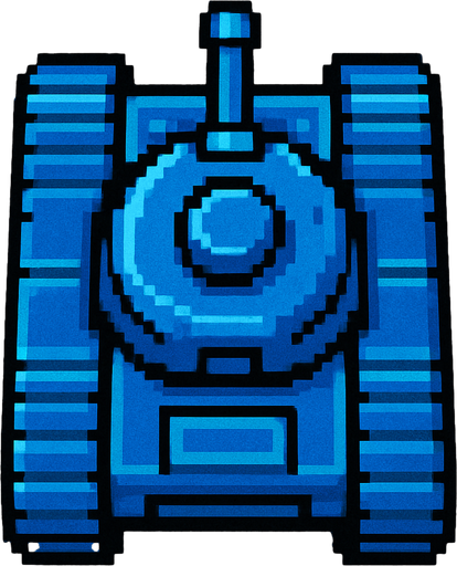 bird's eye view of a blue tank in old game style. from above.
In-Game asset.  2d.  High contrast.  No shadows
