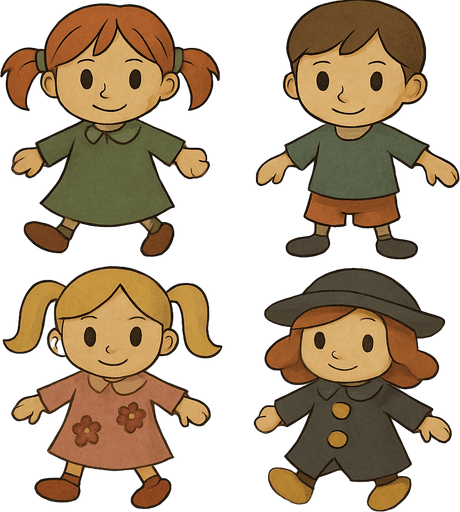 These dolls in professor Layton game art style