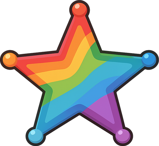 üçlarında topçuk olan gökkuşağı bir yıldız. No background. Transparent background. Blank background. No shadows. 2d. In-Game asset. flat