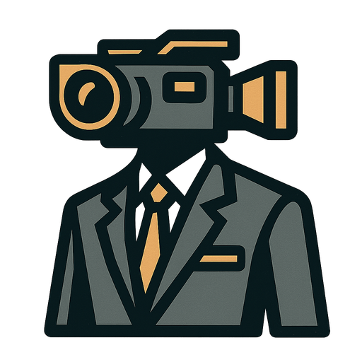 A camera headed person with a suit on.
In-Game asset.  2d.  High contrast.  No shadows