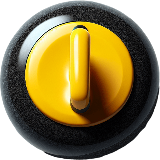 Black curlingstone with yellow top, top view.