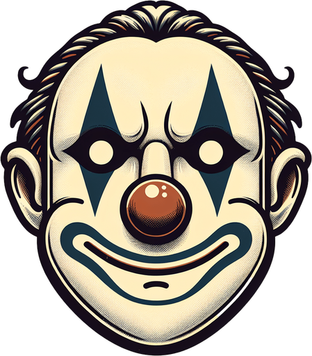 clown face.
Single Game Texture.  In-Game asset.  2d.  Blank background.  High contrast.  No shadows