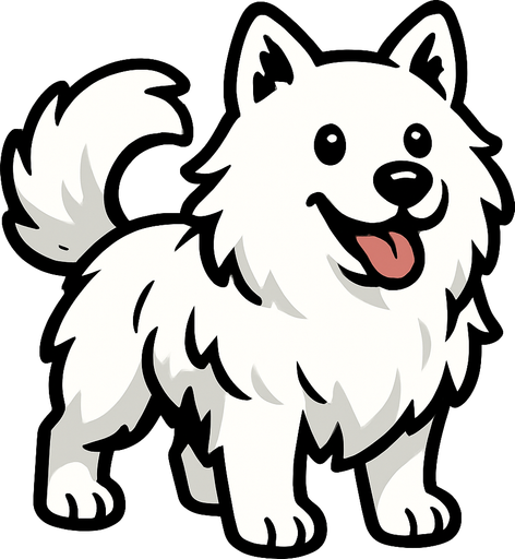 Un perro blanco y peludo.
In-Game asset.  2d.  High contrast.  No shadows