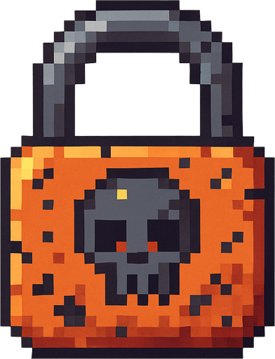 Pon un candado apocalitico pixelar, con bordes reodndo y cuadrado,.
In-Game asset.  2d.  High contrast.  No shadows