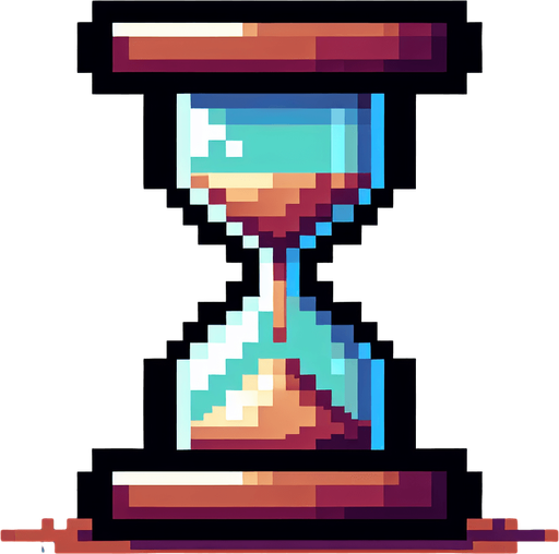 a sand clock pixel style..
Single Game Texture. In-Game asset. 2d. Blank background. High contrast. No shadows.