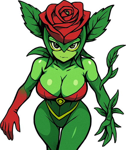 Rosemon, vista desde arriba, calidad y detalles altos, busto grande sexy, cuerpo completo.
In-Game asset.  2d.  High contrast.  No shadows