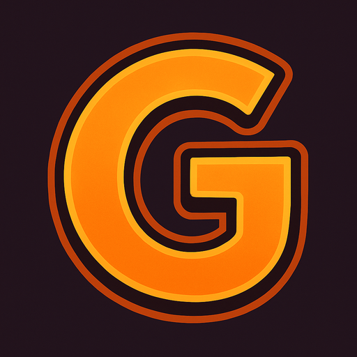 A stylish orange letter G..
In-Game asset.  2d.  High contrast.  No shadows