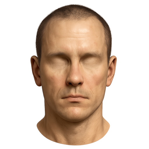 realistic face with no eyes or mouth.
In-Game asset.  2d.  High contrast.  No shadows