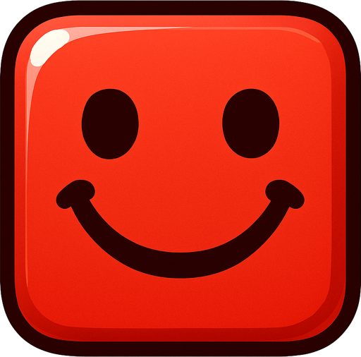 Can you draw a smiling face with rounded edges, square red and shiny effect?.
In-Game asset.  2d.  High contrast.  No shadows