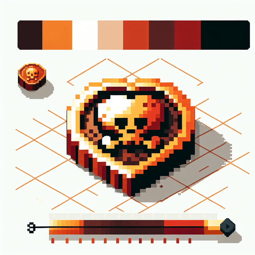 isometric doubloon copper coin icon featuring a skull. shaped like a heart. pirate themed. pixelated. 8 bit..
Single Game Texture. In-Game asset. 2d. Blank background. High contrast. No shadows.