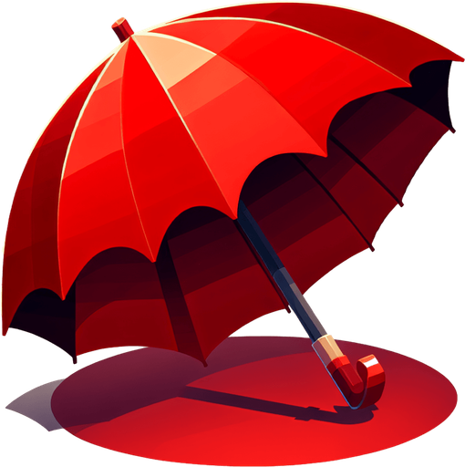 umbrella red.
Single Game Texture. In-Game asset. 2d. Blank background. High contrast. No shadows.