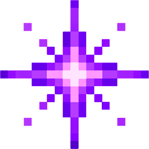 Genera una imagen de un destello brillante morado pixel.
In-Game asset.  2d.  High contrast.  No shadows