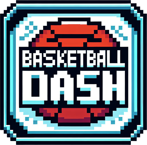 pixel art of a title screen logo with "Basketball DASH" written on it, no shadows..
Blank background. High contrast. No shadows.
