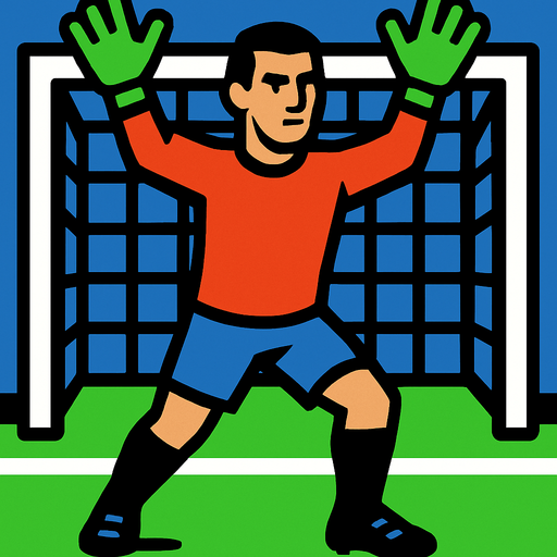 male soccer goalkeeper with hands up and not holding ball 2d ingame asset high contrast no shadows.
In-Game asset.  2d.  High contrast.  No shadows