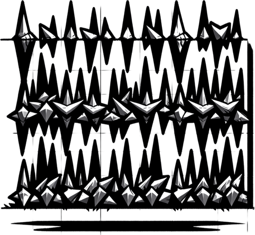 Row of Spikes. Computer Game
Single Game Texture.  In-Game asset.  2d.  Blank background.  High contrast.  No shadows