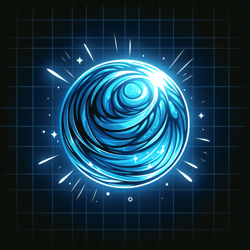 A glowing blue comic energy orb.
Single Game Texture. In-Game asset. 2d. Blank background. High contrast. No shadows.