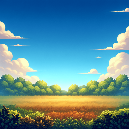 задний фон. небо голубое внизу картинки кусты.
Single Game Texture. In-Game asset. 2d. Blank background. High contrast. No shadows.