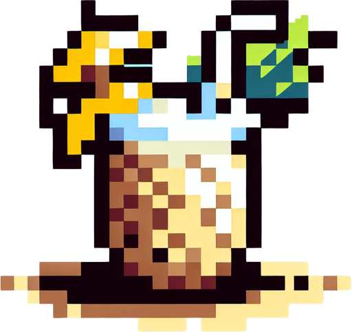 cartoon/8-bit. piña colada in a pinaple..
Single Game Texture. In-Game asset. 2d. Blank background. High contrast. No shadows.