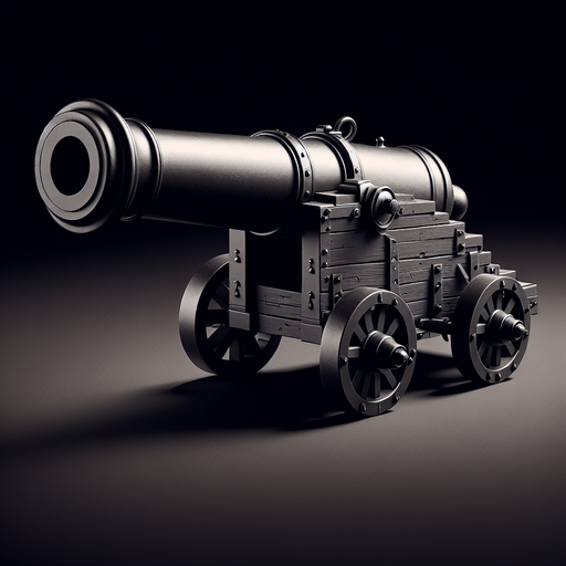 Black cannon.
Single Game Texture.  In-Game asset.  2d.  Blank background.  High contrast.  No shadows