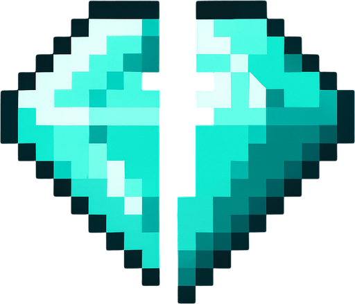 2d pixel bir elmas ama ortadan ikiye ayrılmış.
In-Game asset.  2d.  High contrast.  No shadows