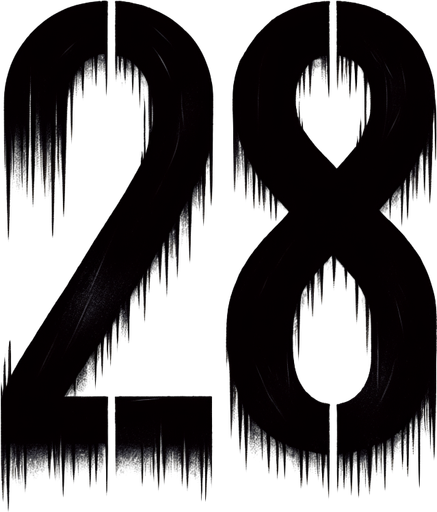 the number 28 written in black, make the numbers eerie.
Single Game Texture. In-Game asset. 2d. Blank background. High contrast. No shadows.