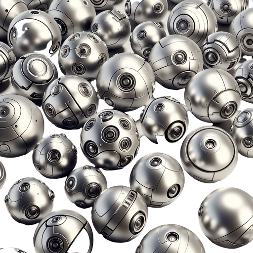robotic and shiny balls.
Single Game Texture.  In-Game asset.  2d.  Blank background.  High contrast.  No shadows