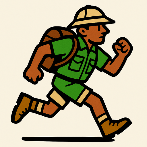 Safarici bir runner yeşil üstlü.
In-Game asset.  2d.  High contrast.  No shadows