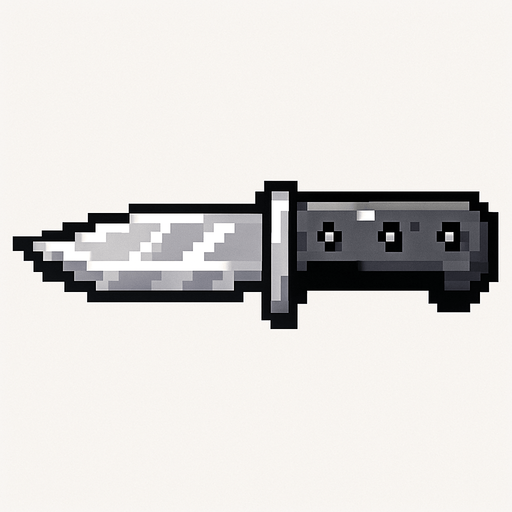 Quiero un cuchillo de color metal en estilo 32 bits.
In-Game asset.  2d.  High contrast.  No shadows